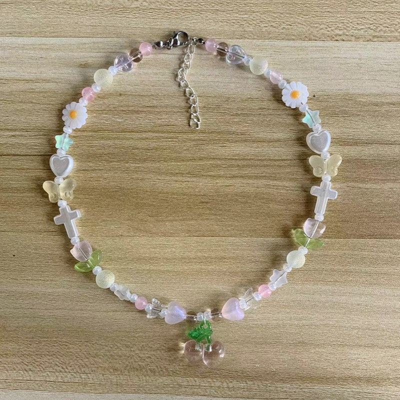 pink cherry pastel necklace