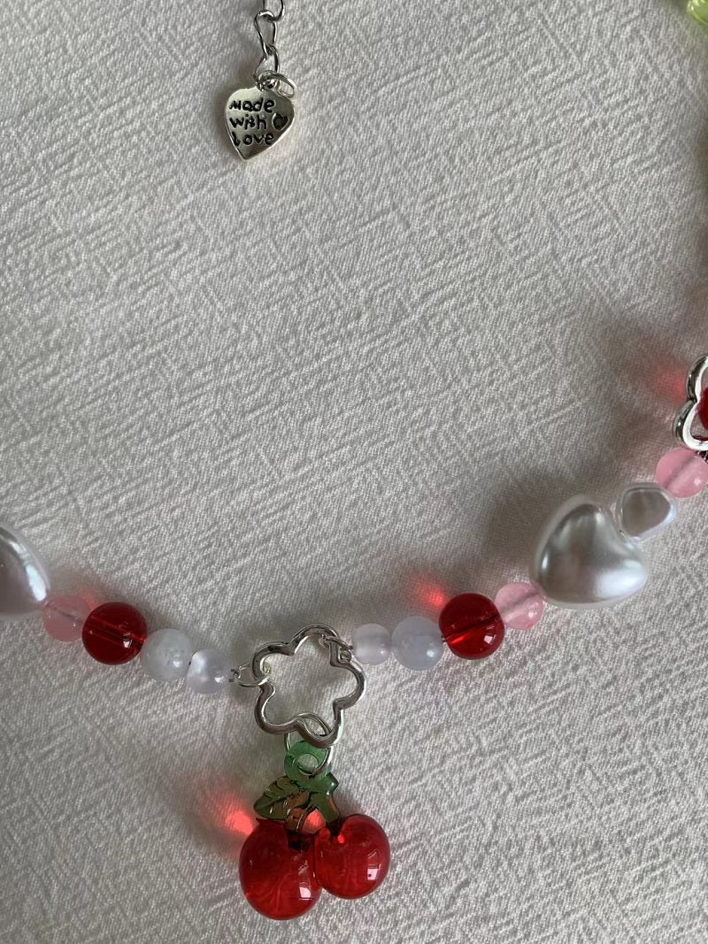 red cherry flower necklace