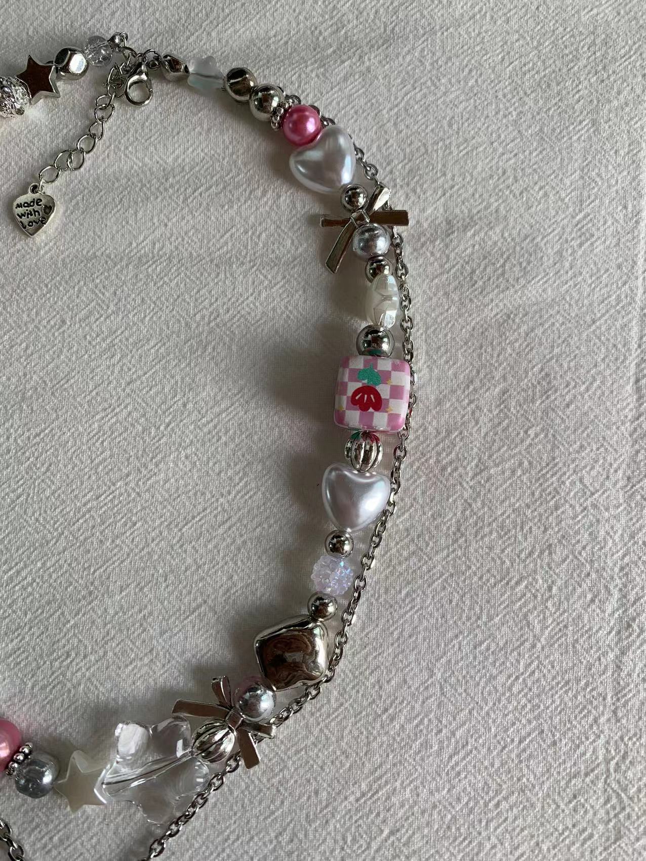 Pink Tulip Block Stacked Necklace