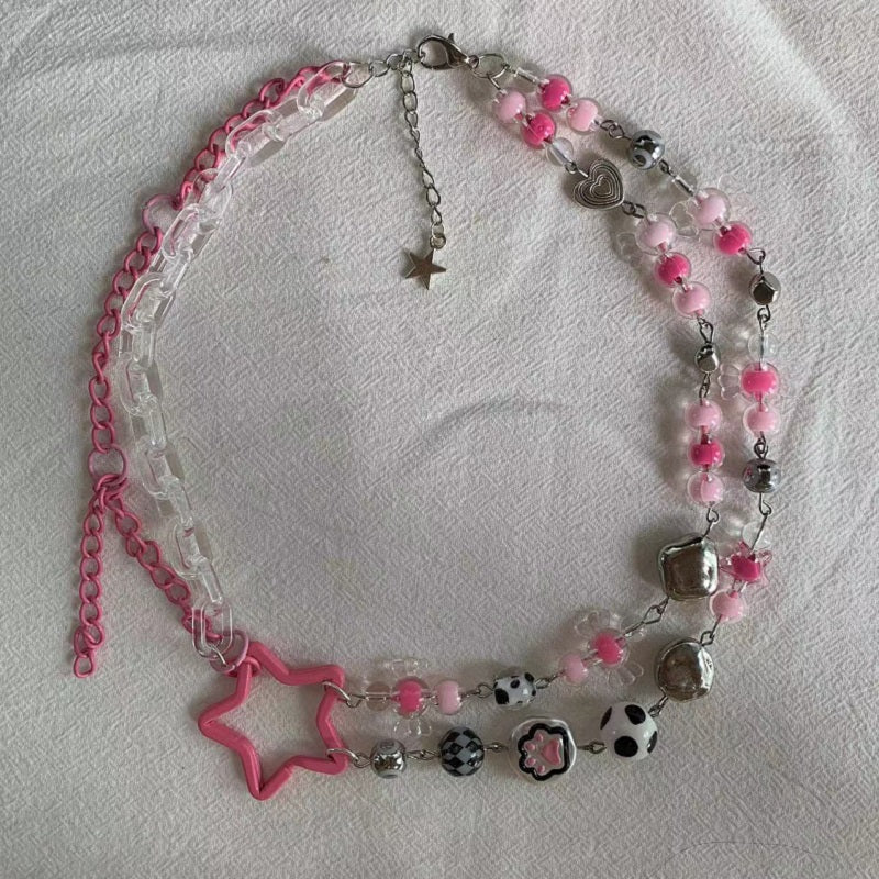 pink five-pointed star y2k necklace