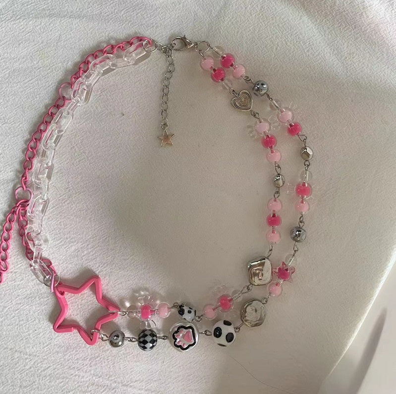 pink five-pointed star y2k necklace