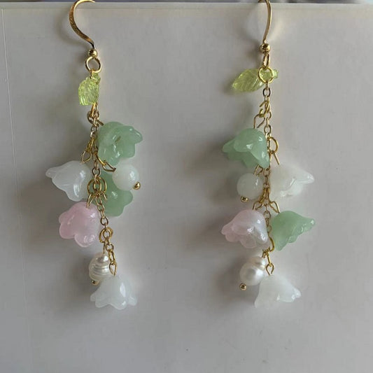 flower pearl long earrings