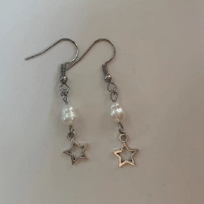 pearl five-pointed star earrings
