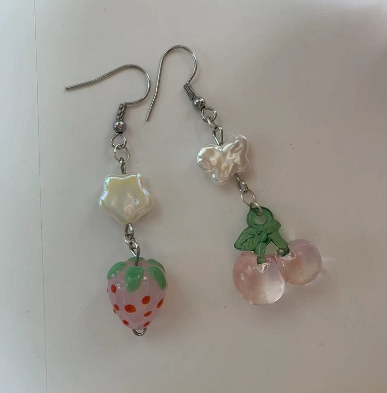 cute pink strawberry cherry earrings