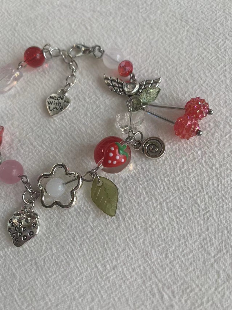 red cherry flower bracelet