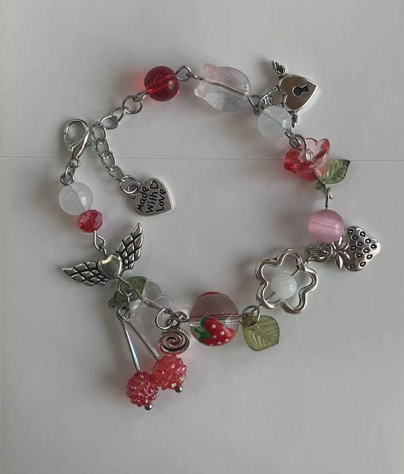 red cherry flower bracelet