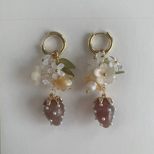Purple Strawberry Flower Earrings