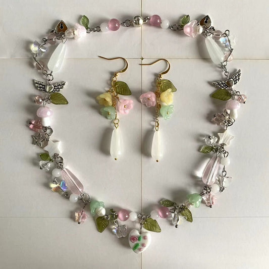 pink pastel love flower necklace