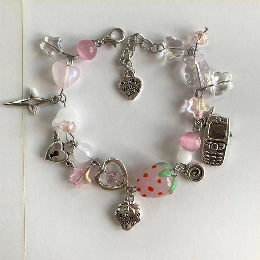 pink strawberry phone love bracelet