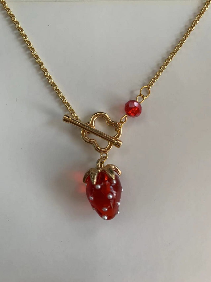 red strawberry Clover necklace