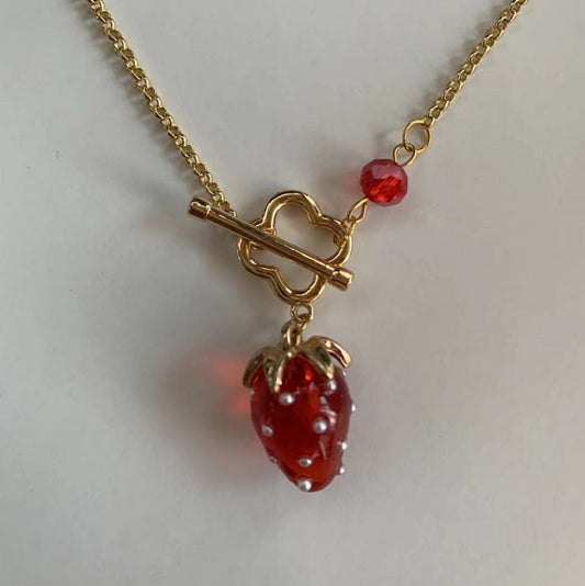 red strawberry Clover necklace