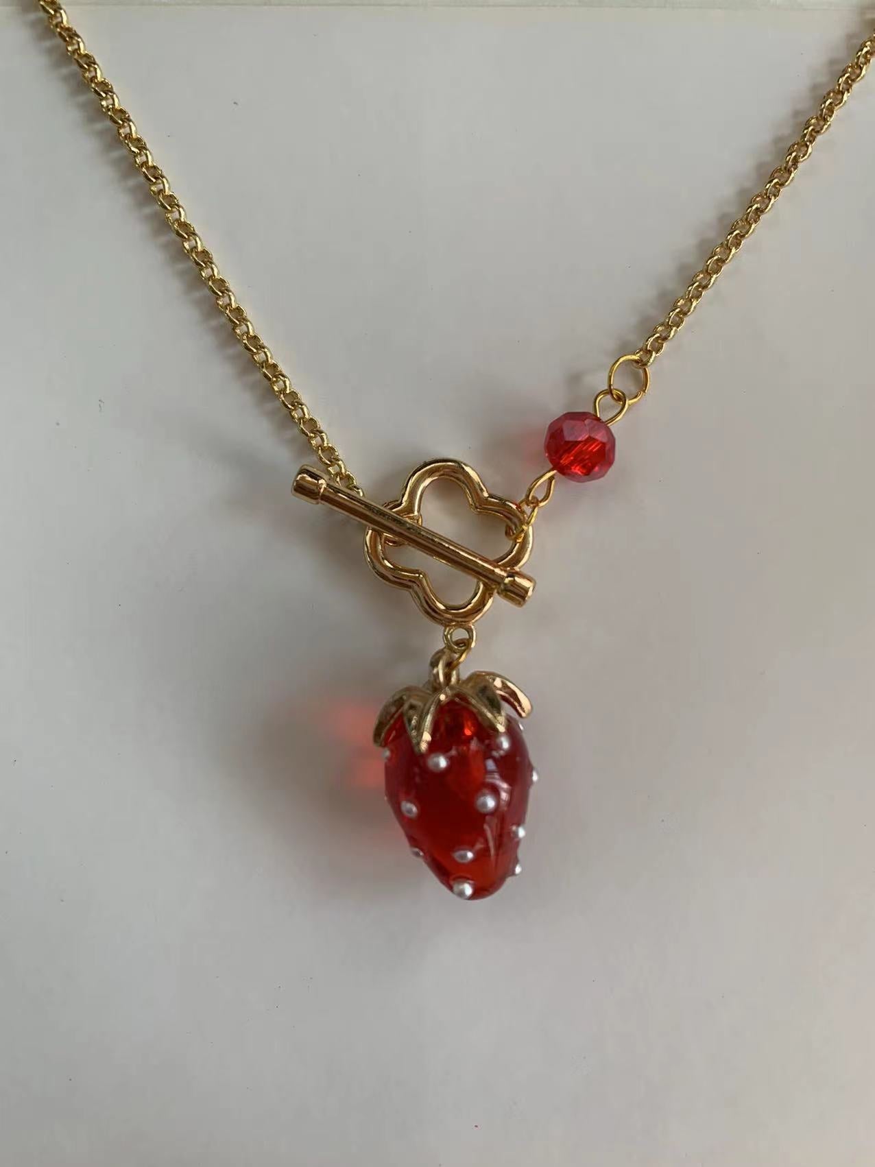 red strawberry Clover necklace