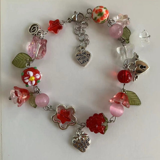 red strawberry pink tulip bracelet