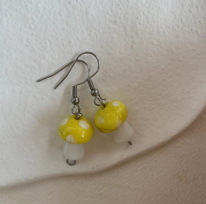 yellow mushroom earrings