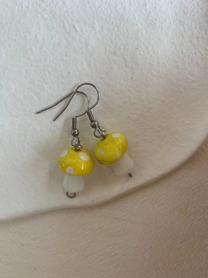yellow mushroom earrings