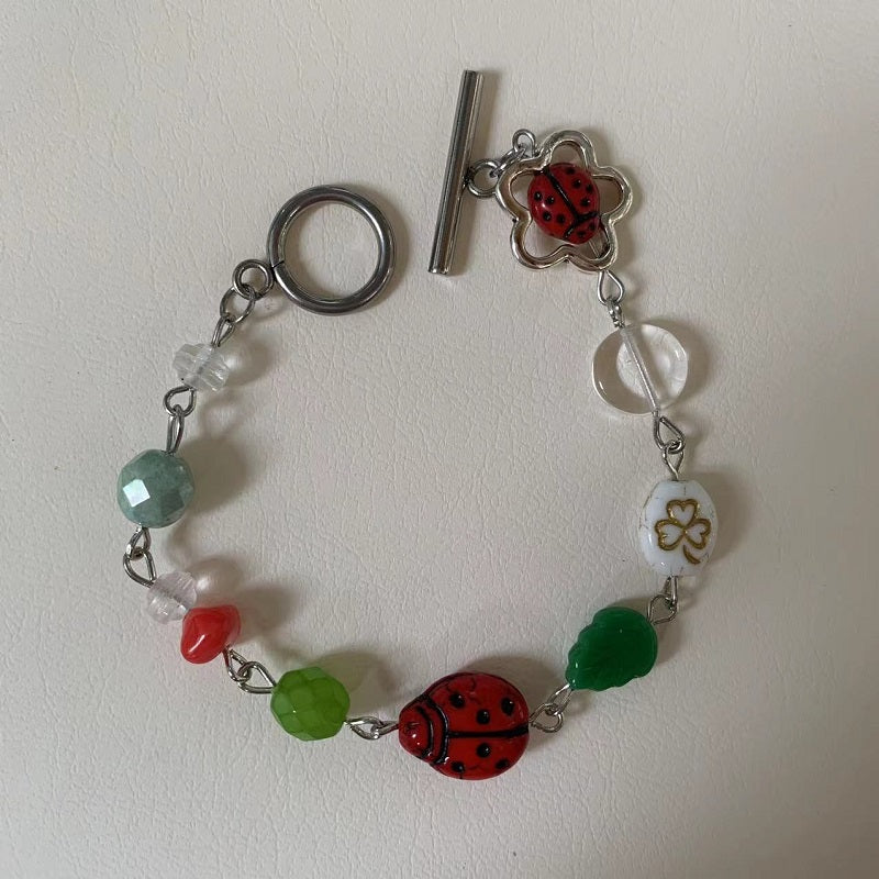 Czech Pearl Vintage Simple Childlike Ladybug Bracelet