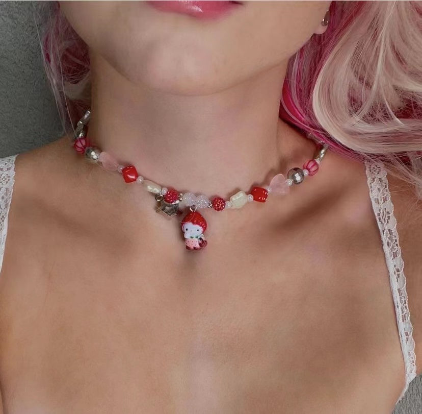 red Strawberry Head cute necklace