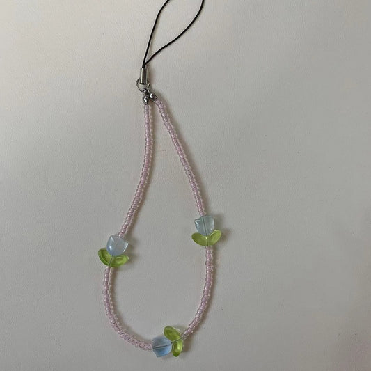 blue tulips Pink fine beads phone charm