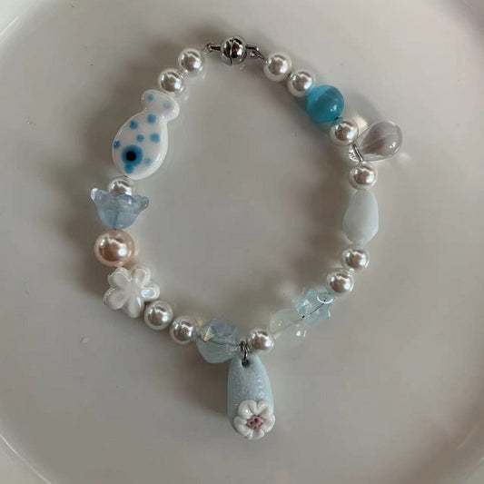 blue glass-pot clay bracelet