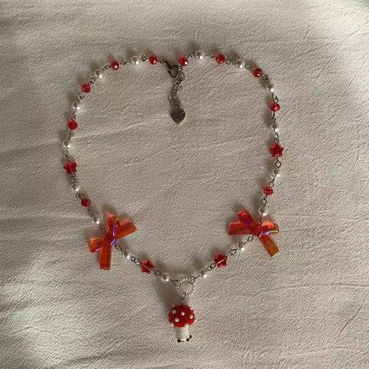 Red Mushroom  bow Necklace