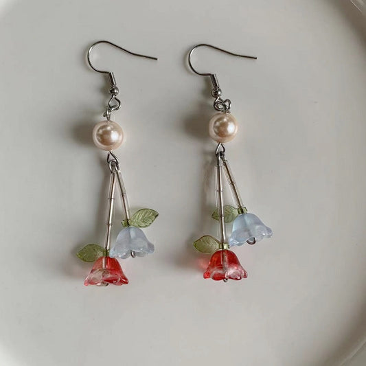 red blue flower earrings