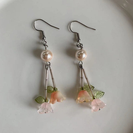 pink yellow flower earrings