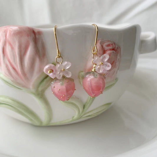 pink strawberry earrings