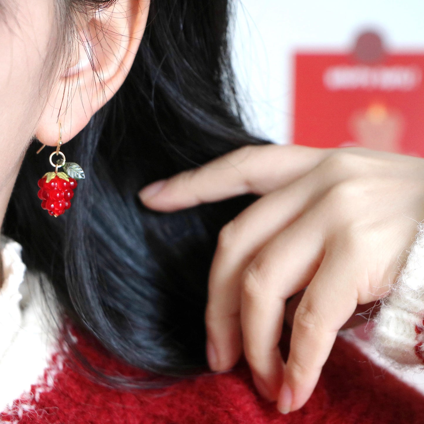 Red Raspberry Glass Earrings