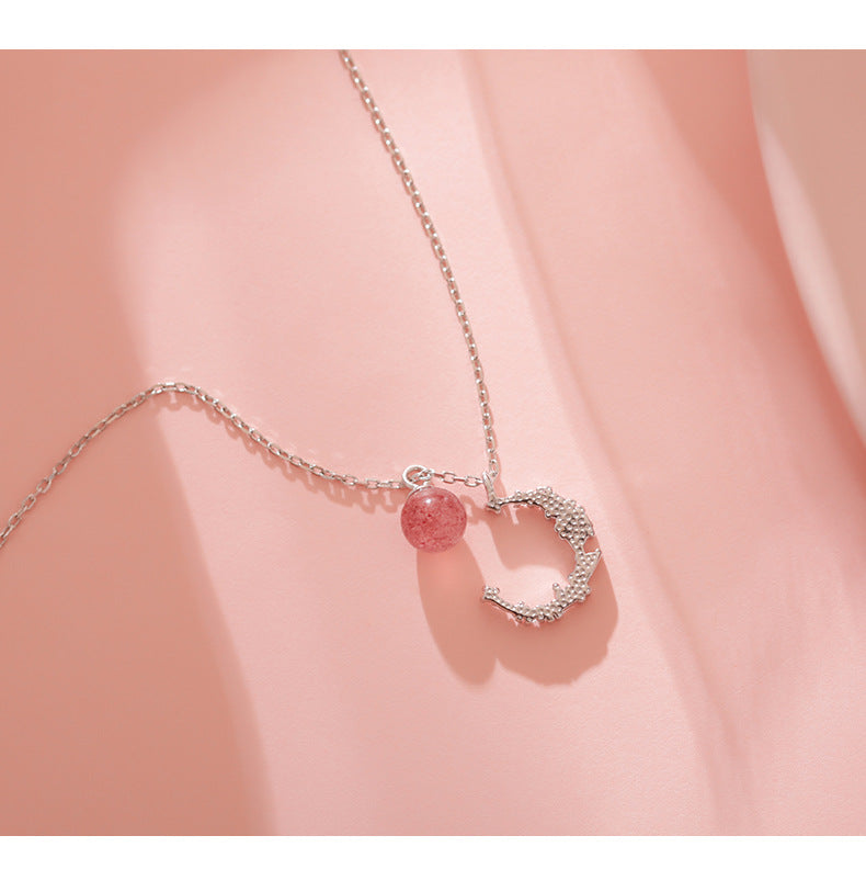 Flash diamond moon strawberry Crystal Necklace pd2908