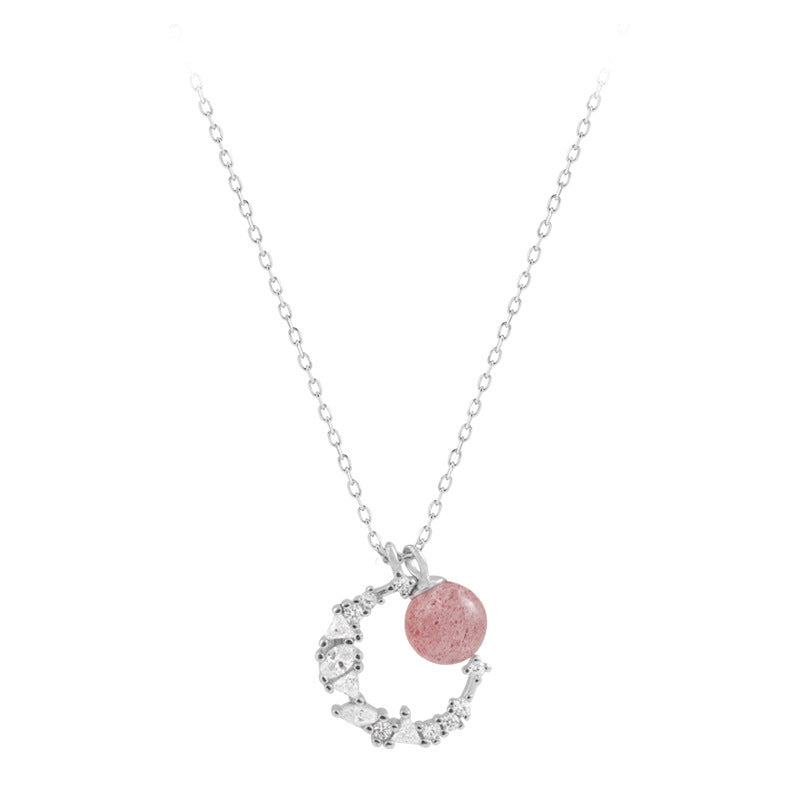 Flash diamond moon strawberry Crystal Necklace pd2908