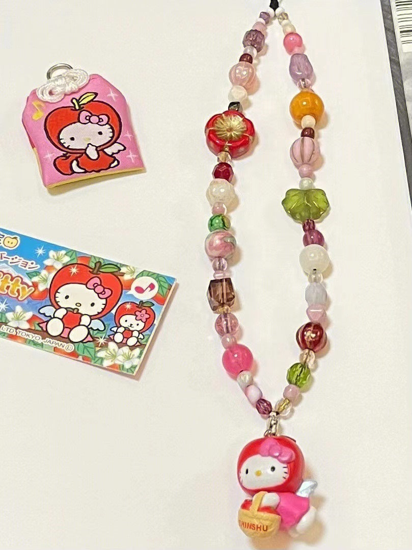 handmade red kitty phone chain