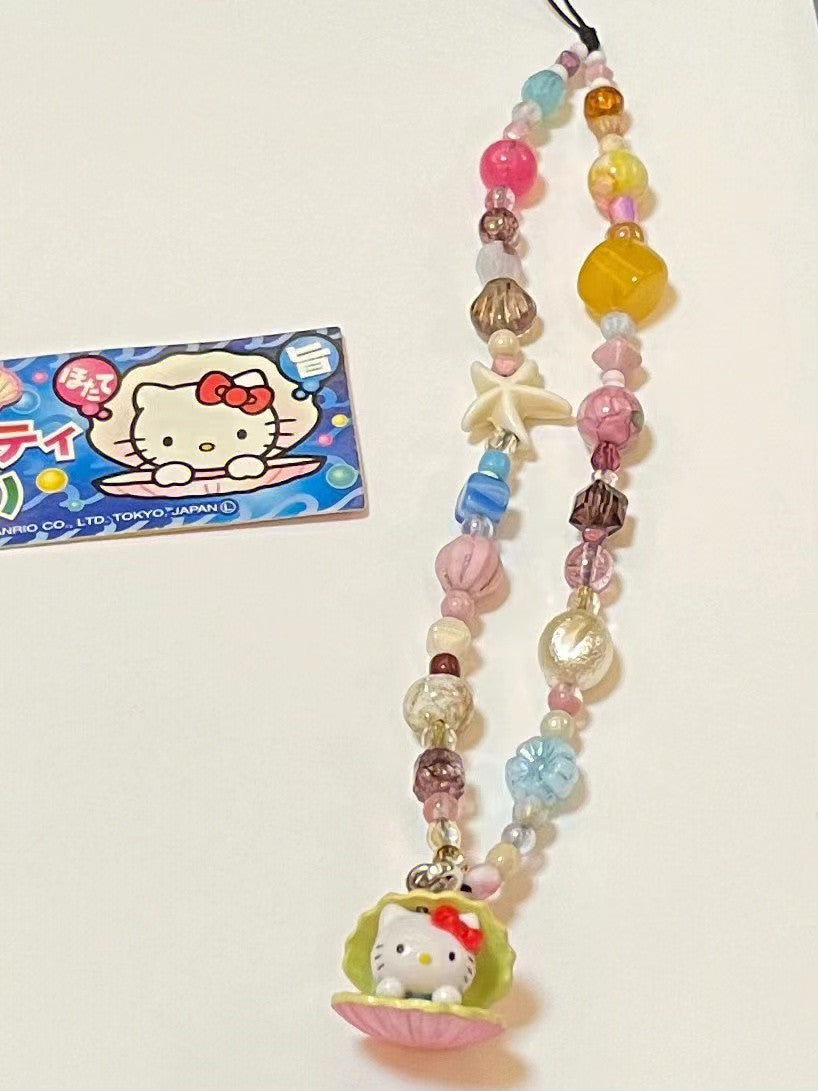 handmade shell kitty phone chain