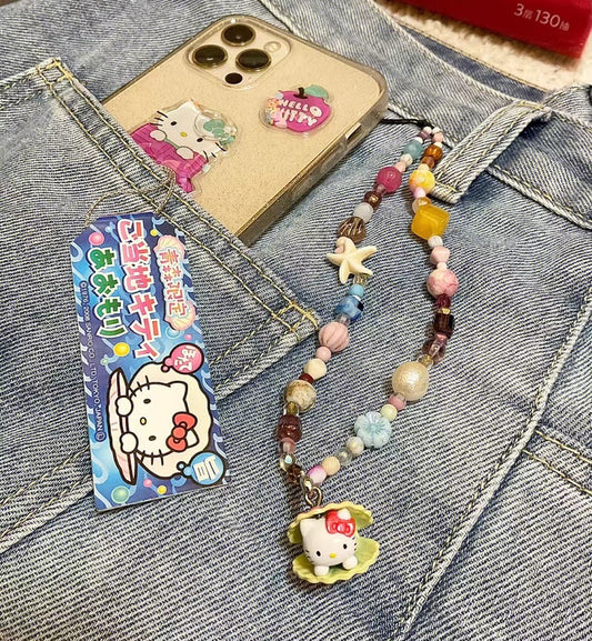 handmade shell kitty phone chain