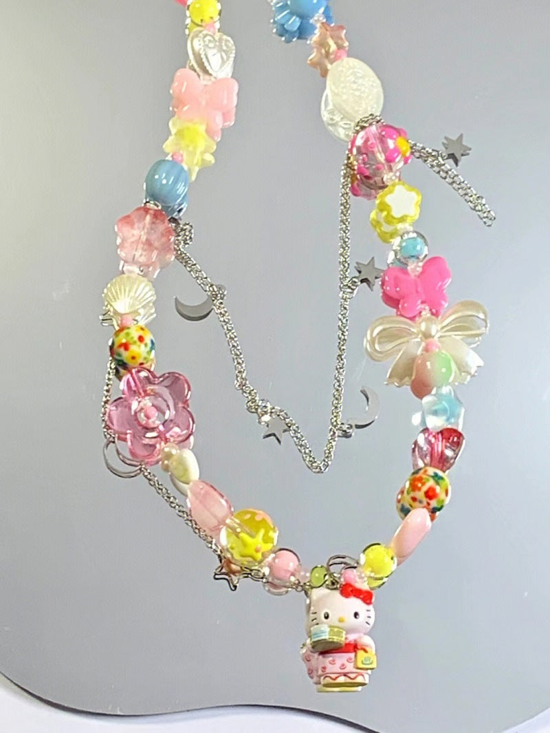 handmade cute pastel kitty necklace