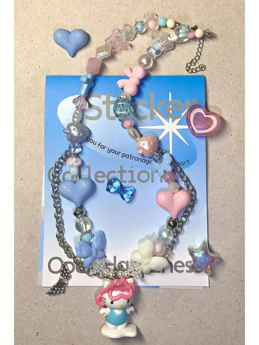 handmade blue kitty necklace