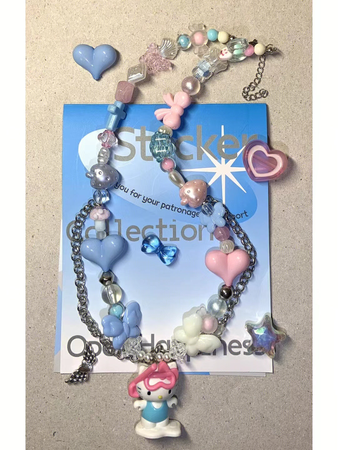 handmade blue kitty necklace