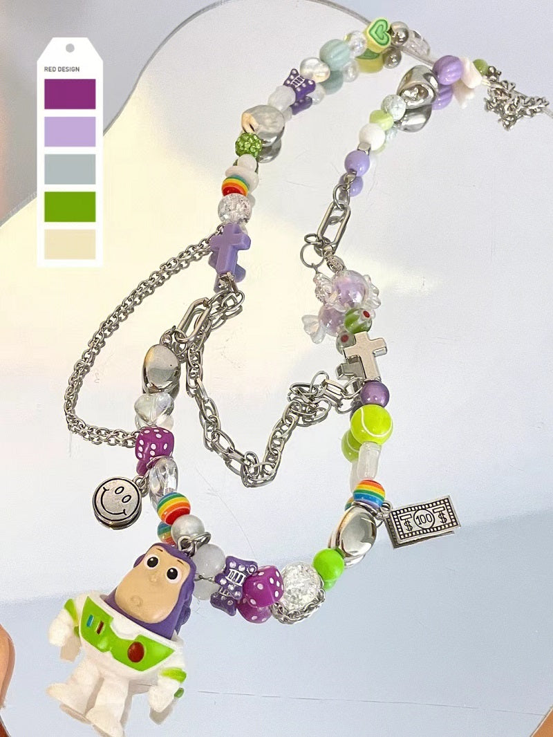 handmade purple green Buzz Lightyear necklace