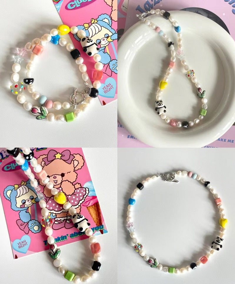 handmade panda Pearl necklace