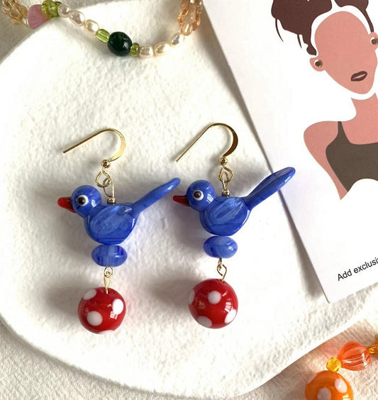 Blue bird earrings