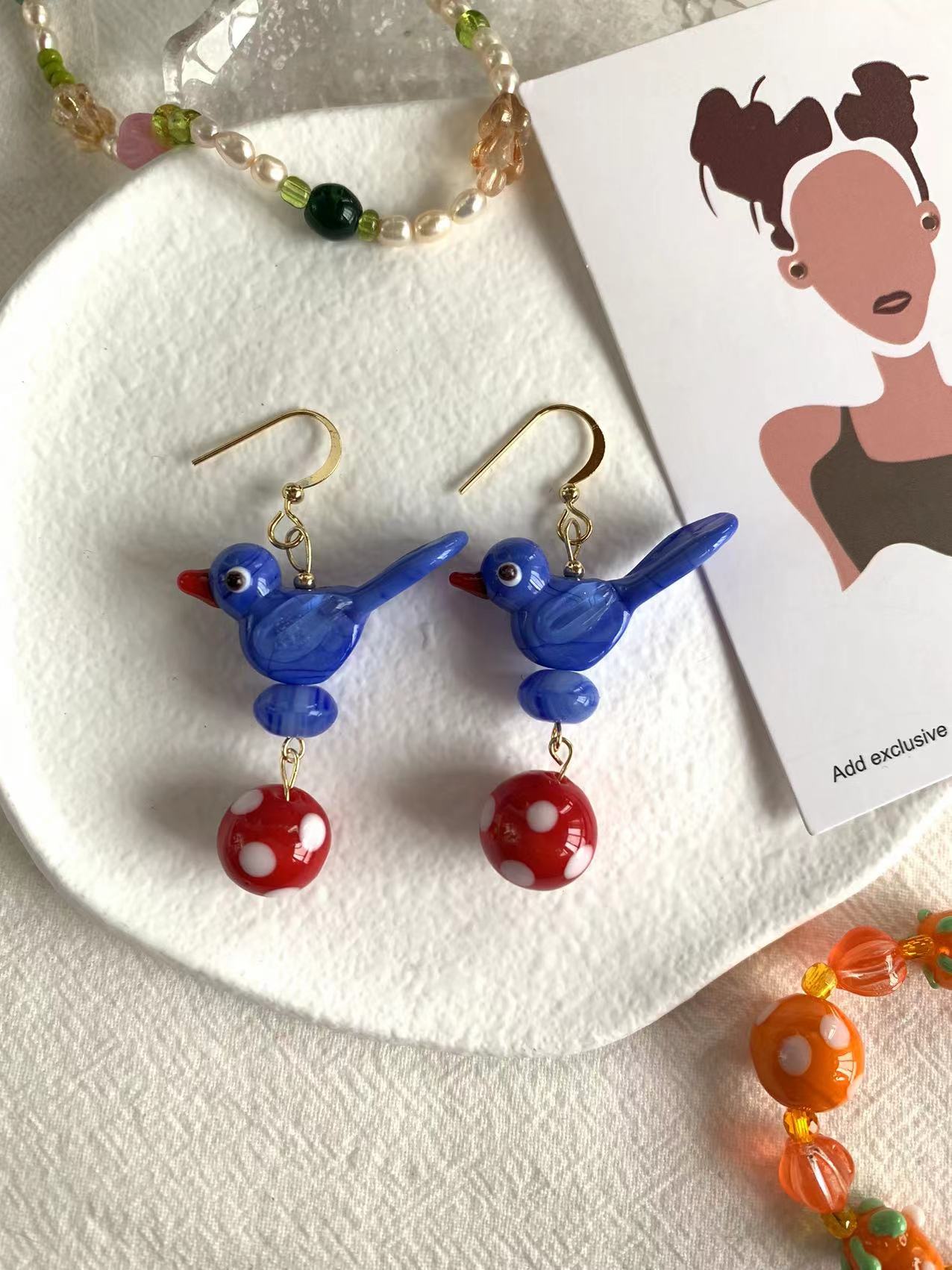 Blue bird earrings