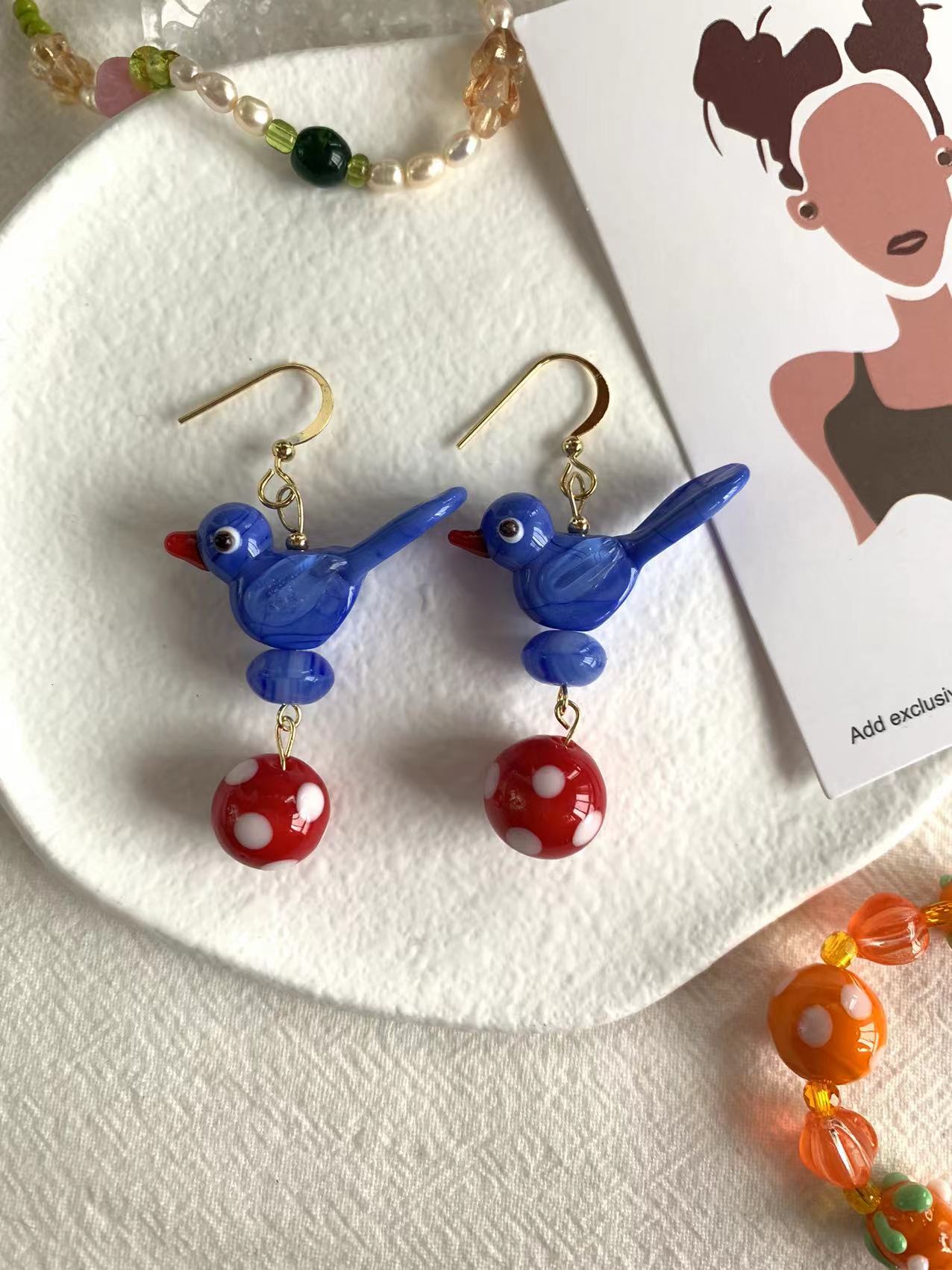 Blue bird earrings
