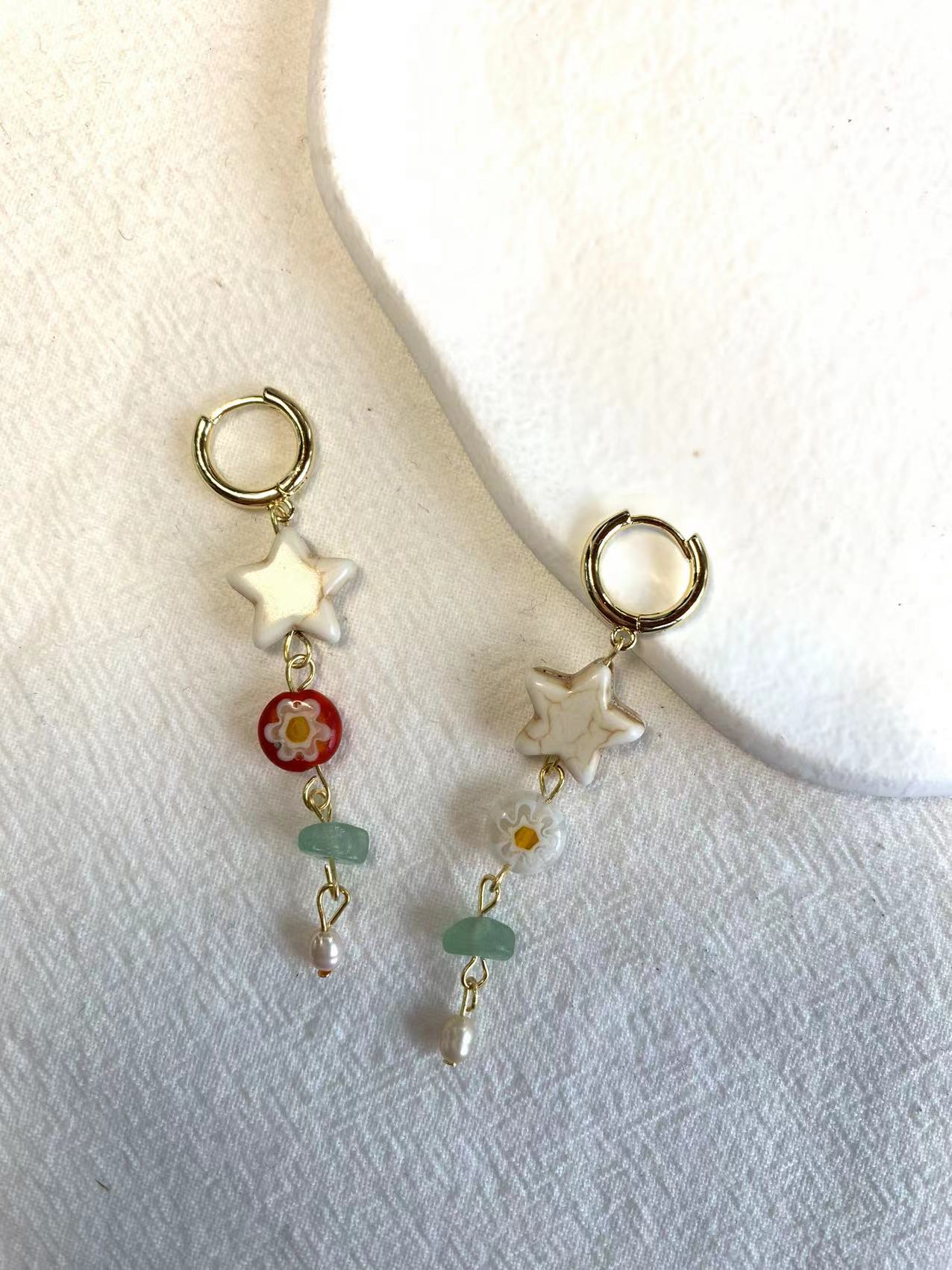 Five-pointed star gravel earrings