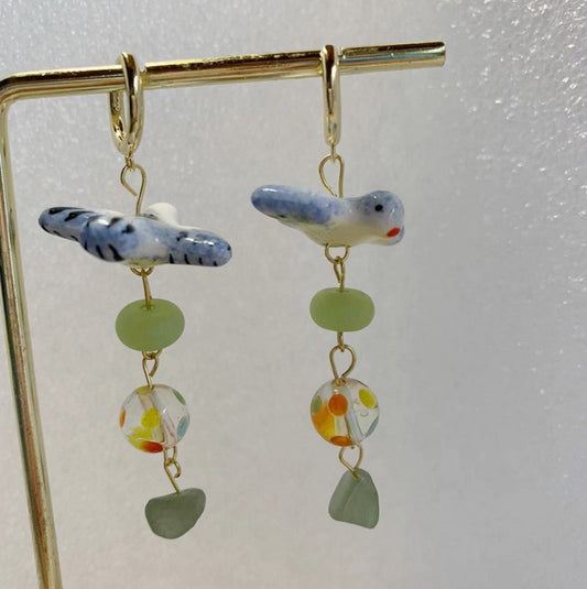 Bird ceramic earrings