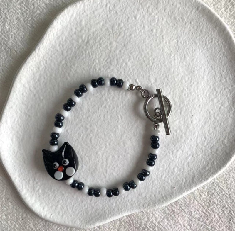 Black white cat beads bracelet