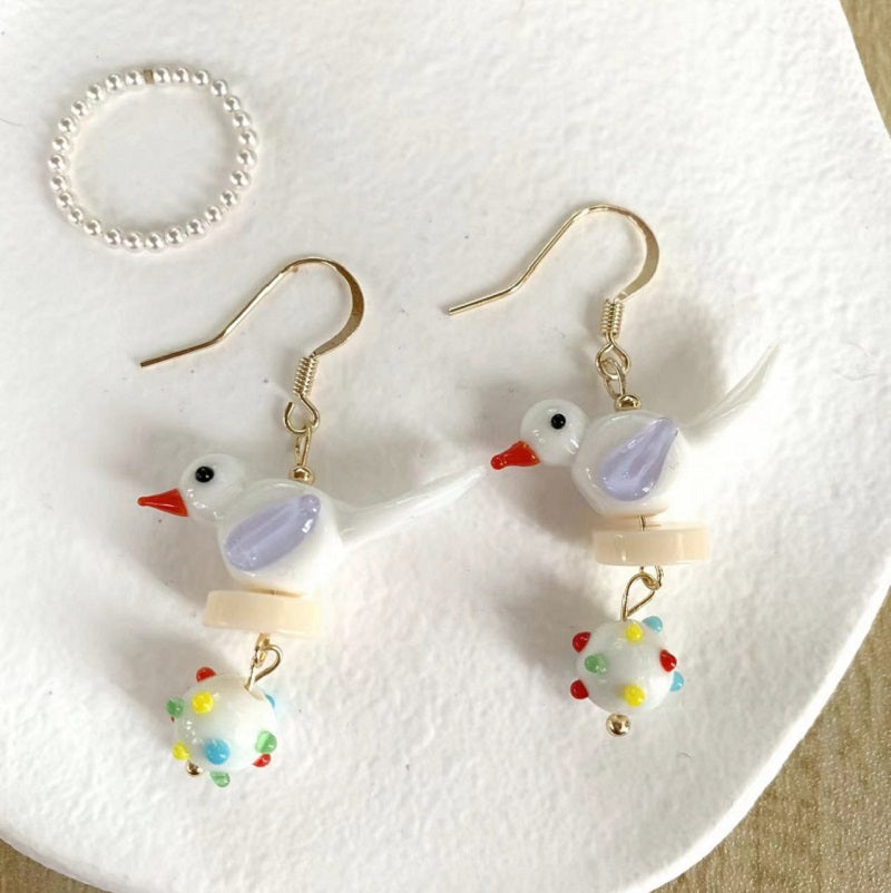 White Bird Dot Earrings