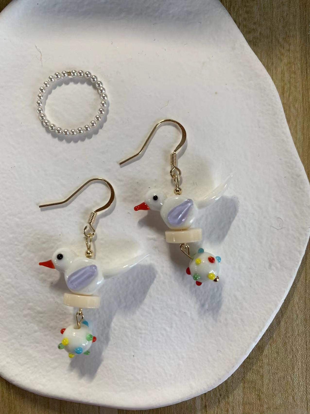 White Bird Dot Earrings