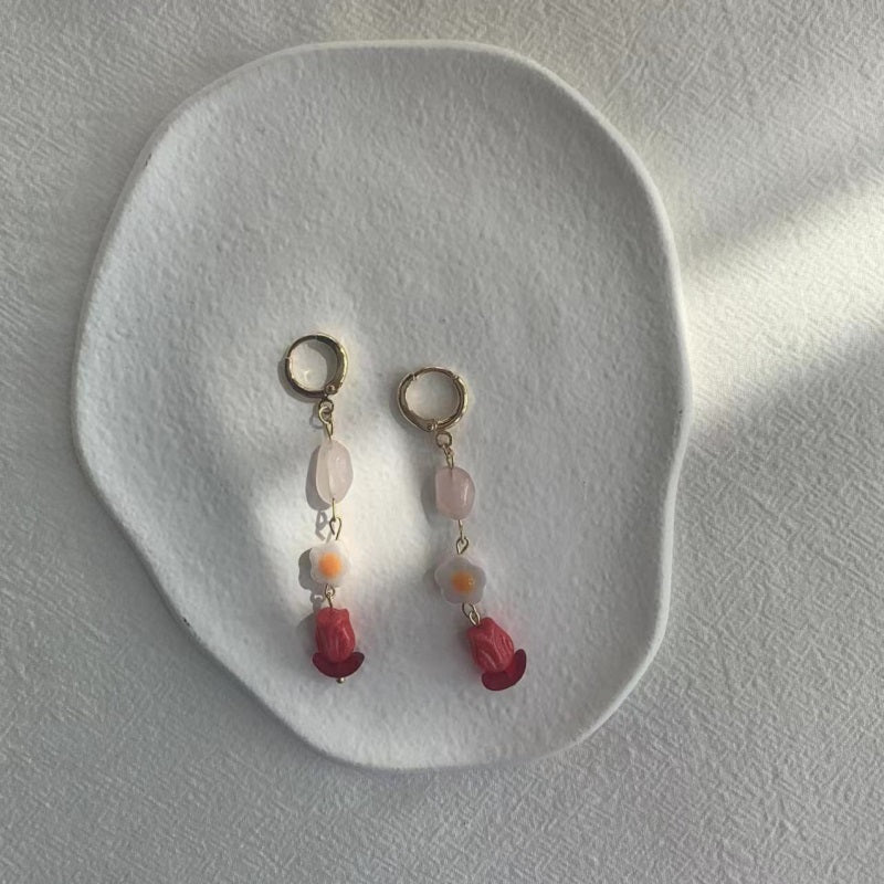 red Tulip irregular pink crystal earrings