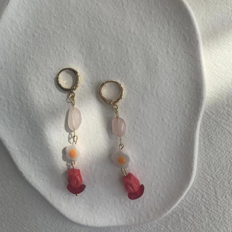 red Tulip irregular pink crystal earrings