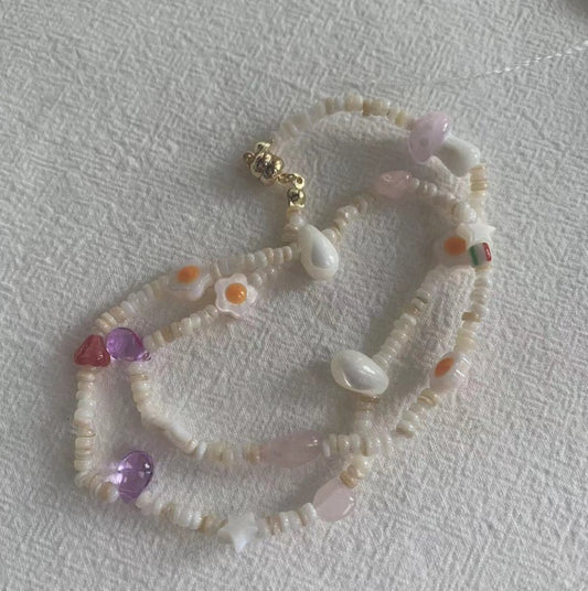 Mini Shell Pearl Crystal Magnet Buckle Necklace