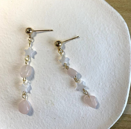 Pink crystal pentagonal star earrings